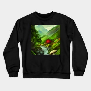 Beautiful Landscape Painting with mushrooms and mountains Crewneck Sweatshirt